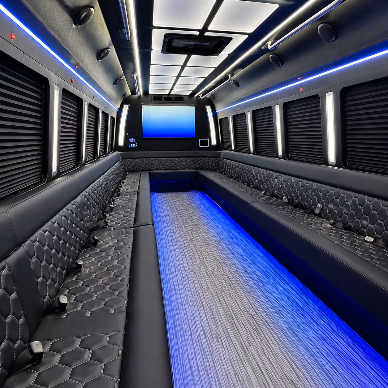 boulder 50 passenger party bus inside