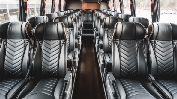 50 passenger charter bus inside boulder